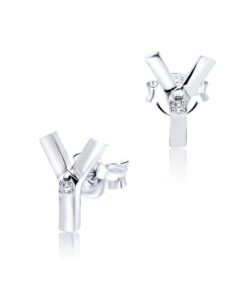 Y Shaped CZ Silver Ear Stud STS-3247